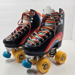 Moxi Rainbow Rider Roller Skates Black Rainbow Quad Outdoor Skates Size 1JR
